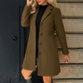 thumbnail image 2 of aohooy Pea Coat Womens Thicken Single Breasted Stand Collar Trench Coat Plus Size A-Line Long Sleeve Overcoat Brown,XL, 2 of 9