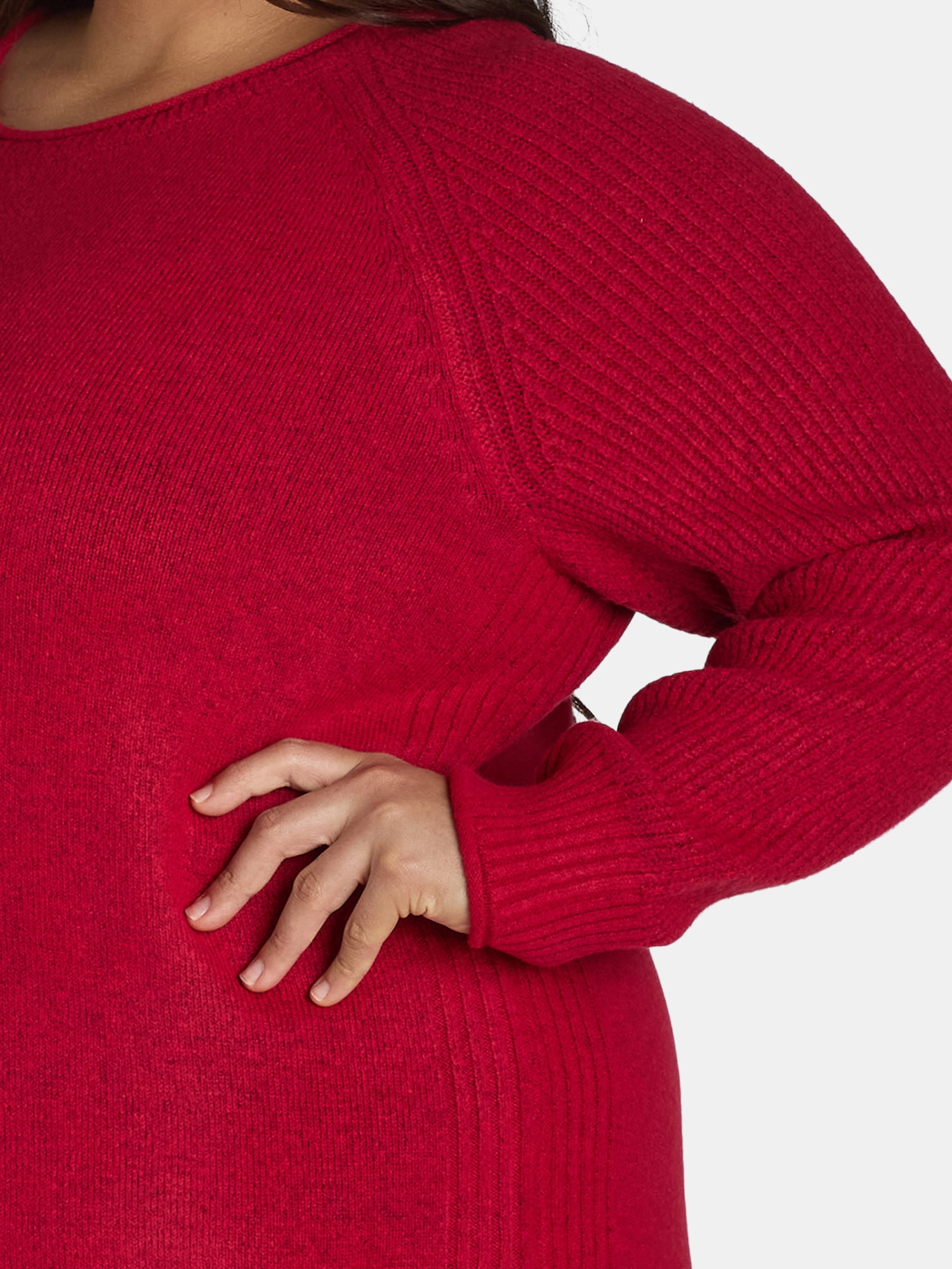 Terra & Sky Women’s Plus Mixed Rib Crewneck Sweater, Lightweight, Sizes 0X-5X