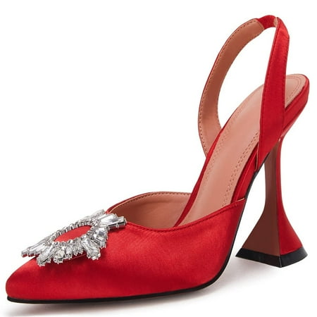 

Jeanewpole1 Women s High Heel Crystal Slingback Pumps Pointed Toe Strappy Triangle Heeled Party Wedding Bride Pump Shoes