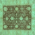 thumbnail image 1 of Ahgly Company Machine Washable Indoor Square Abstract Turquoise Blue Modern Area Rugs, 6' Square, 1 of 4