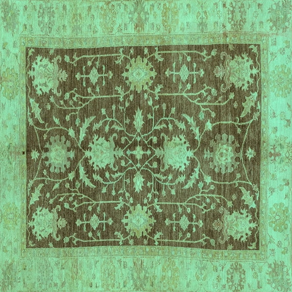 Ahgly Company Machine Washable Indoor Square Abstract Turquoise Blue Modern Area Rugs, 6' Square