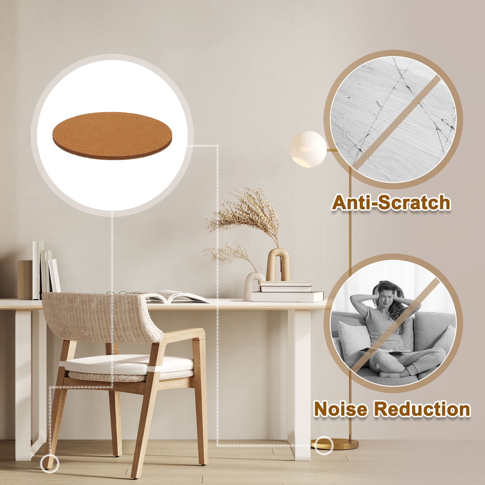 Round Felt Furniture Pads, 16Pack 3.5" Dia x 0.12" Thick Adhesive Backed Felt Non-slip Anti-scratch Felt Pads Chair Leg Protectors for Protecting Hardwood Floor, Light Brown