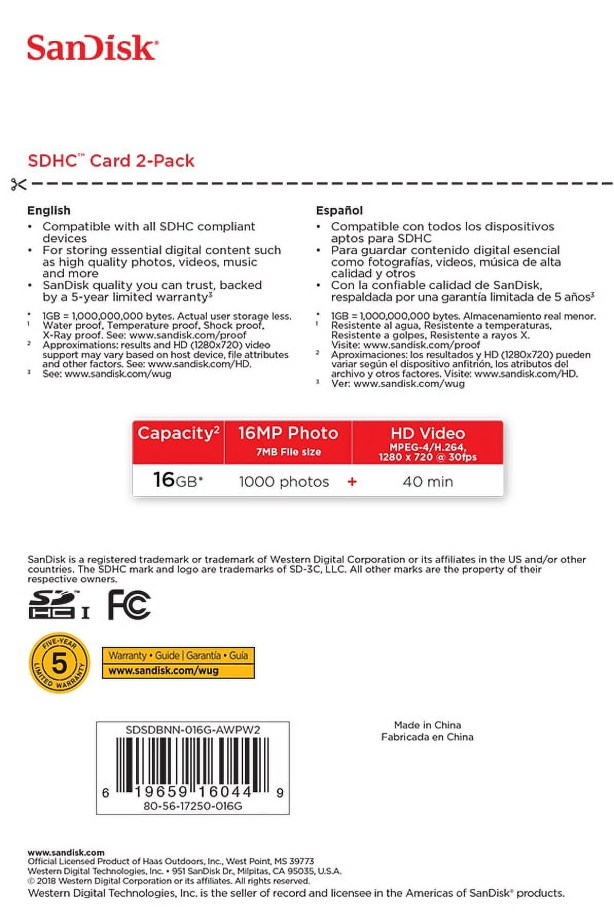 (2 pack) SanDisk SDHC Mossy Oak Memory Card Break-Up, 2 Pack - SDSDBNN-016G-AWPW2