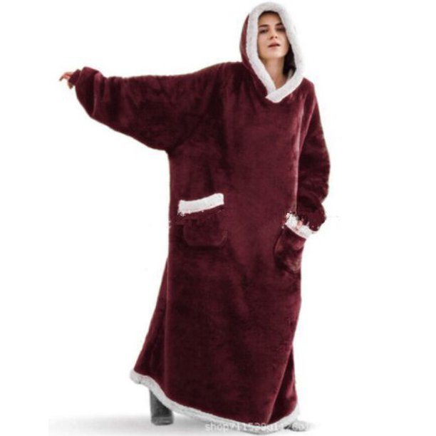 Manta de franela superlarga con mangas para hombre y mujer, Sudadera con capucha de invierno, jersey de lana gigante