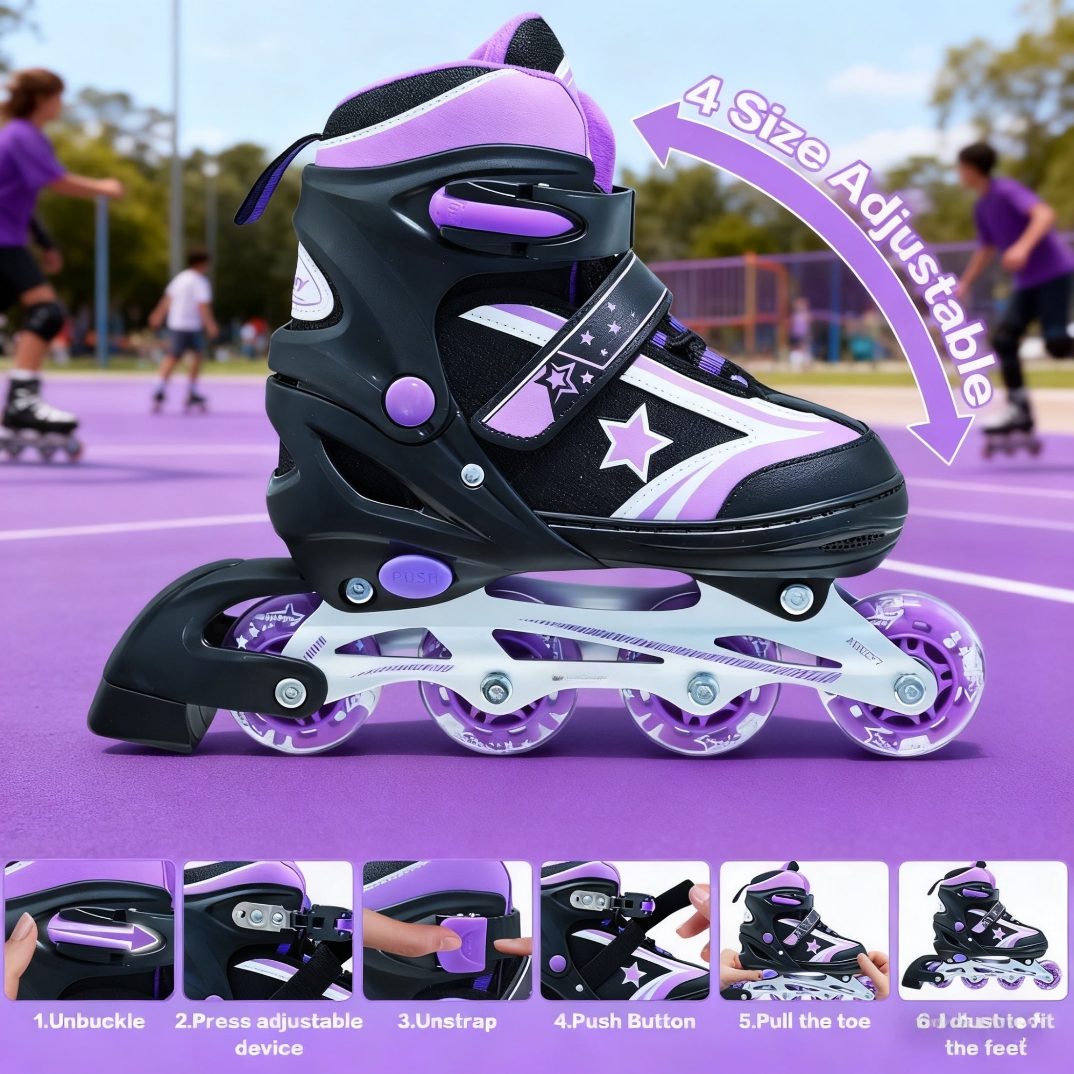 JZY Youth Inline Skates with 8 Glowing Light-Up Wheels,Durable Aluminum Frame for Beginners,For Boys & Girls Ages 5-12,For Indoor and Outdoor Skating