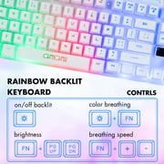 CHONCHOW Wired Gaming Keyboard and Mouse Combo, 87-Key White TKL Rainbow Backlit Keyboard, 3200 DPI 6-Button Mouse for PC