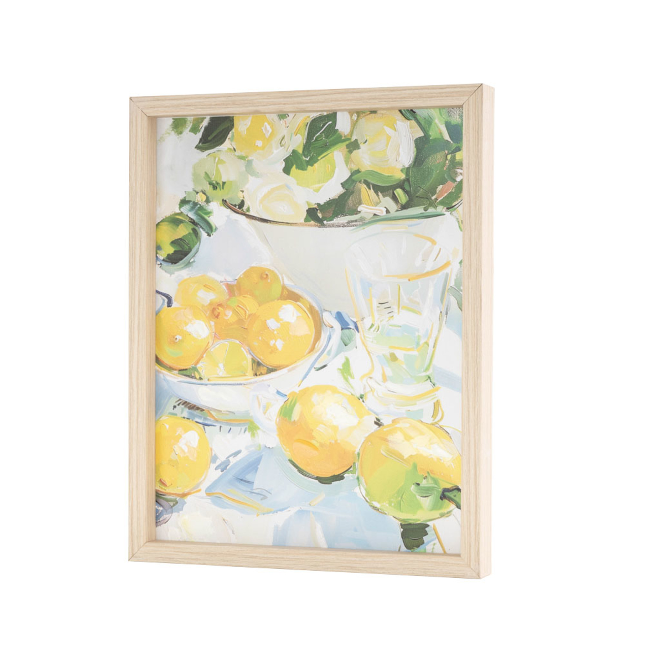 14" x 11" Lemon Fruit Framed Wall Art with Light Brown Frame, by DecMode