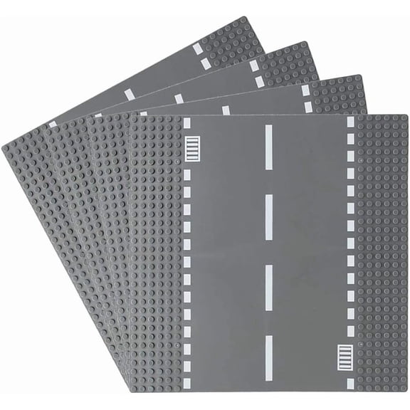 Classic Road Base Plates, City Street Straight Road Building Kit, 10 x 10 Inches Town Baseplate for Building Bricks Compatible with All Major Brands