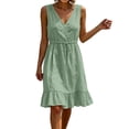thumbnail image 2 of ClodeEU Women's Sleeveless V Neck Ruffle Hem Midi Dress,Casual Drawstring Waist Flowy Sundress Green,Women's Plus M, 2 of 8