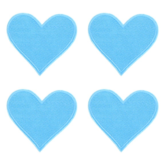 Uxcell 4Pack Iron on Heart Patches Sew on Heart Embroidered Patches, 70mm Sky Blue