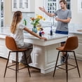 thumbnail image 3 of Homy Casa 26" Swivel Counter Height Bar Stools, Set of 2, Cognac Faux Leather, Wood-Look Metal Legs, 3 of 8