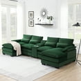 thumbnail image 5 of Modern U-Shape Sectional Sofa, Velvet Upholstered Modular Couch with Console Cup Holders and USB Charging Ports, for Living Room Office Apartment, 5 of 17