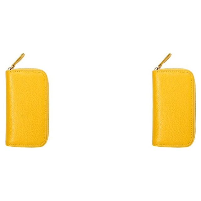 Minnieouse Estuche de cuero para llaves Tarjetero Cremallera Monedero Titular Organizador Moda Vintage Premium Multifuncional Unisex Amarillo Amarillo 2Conjunto