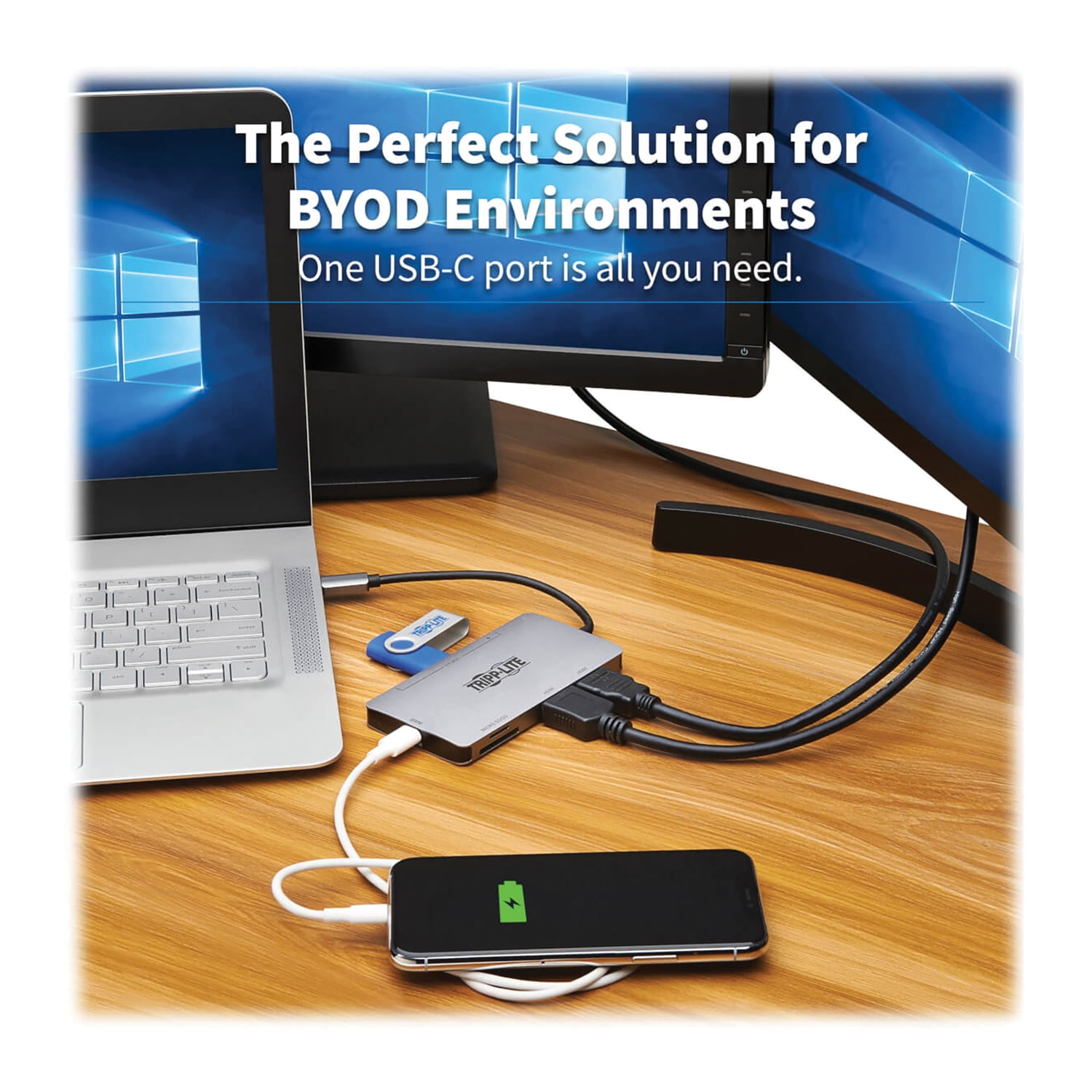 Tripp Lite U442-DOCK8-GG Dual-Display 8-Port USB-C Dock, 100-Watt PD Charging, Gray