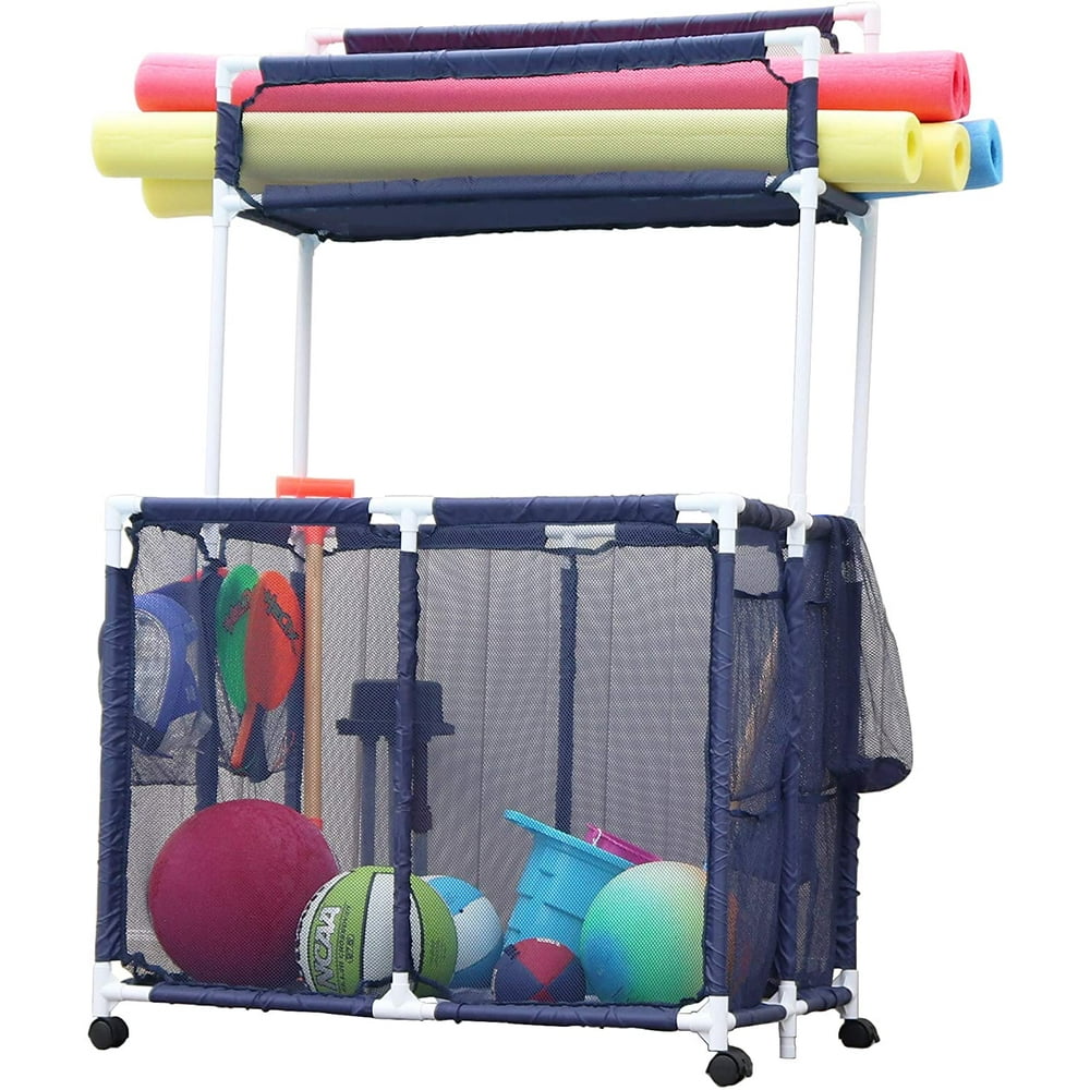 mesh pool storage bin rolling cart