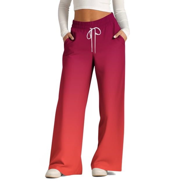 Pants for Women, Womens Fashionable Striped Printed Drawstring Wide Leg Pants