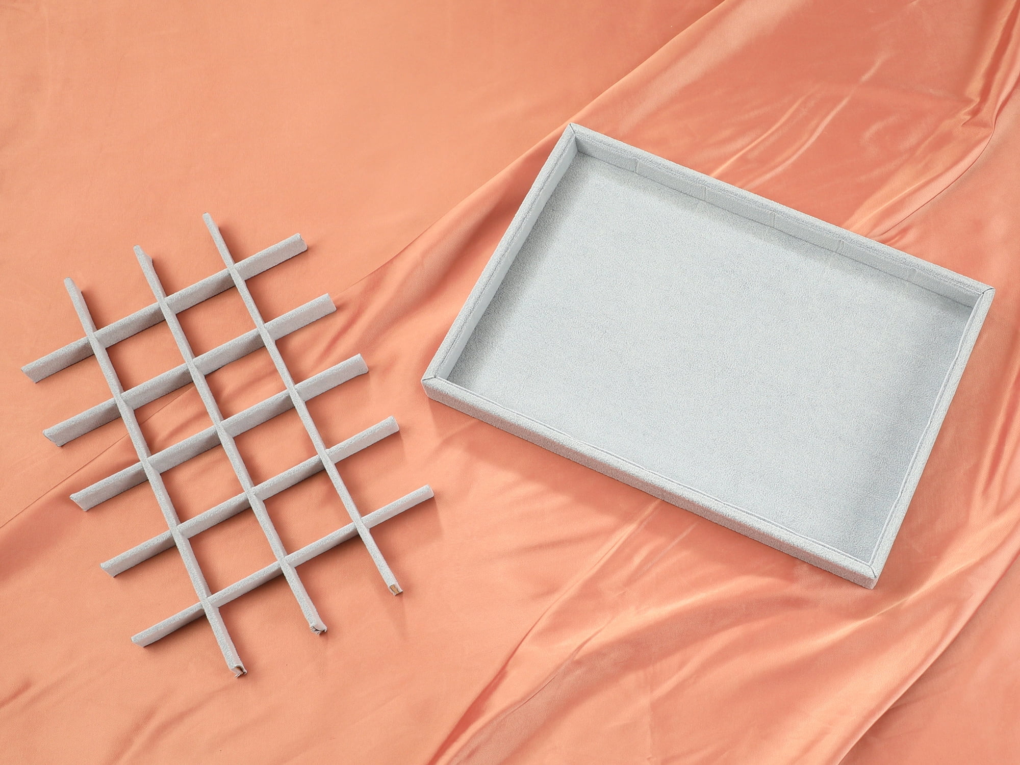 Unique Bargains Velvet Jewelry Boxes Holder Organizer Trays with Removable Dividers Gray 24 Grid Tray