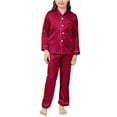 thumbnail image 2 of Generic Walmart Girls' Fashion Kid Boys Silk Satin Pajamas Set Button Down PJs Sets 2 Piece Lounge Sets Long Sleeve White Sleepwear Casual Soft Comfortable ﻿8-9 YearsRed, 2 of 9