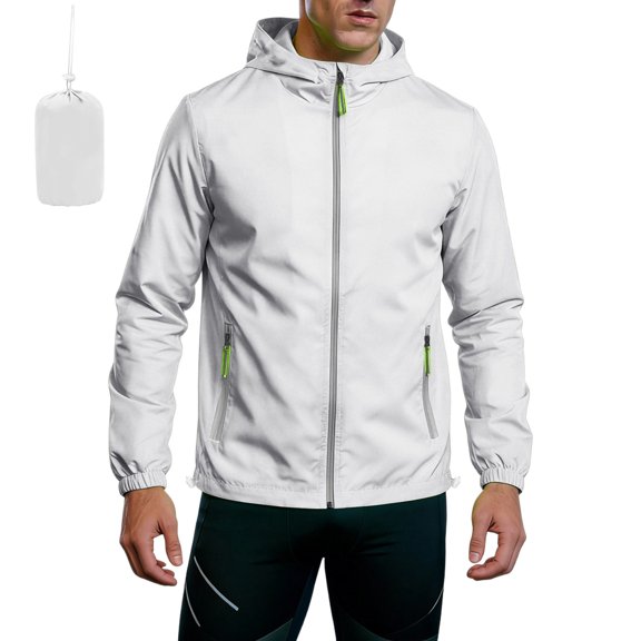 Men's Lightweight Jacket UPF 50 Waterproof Windbreaker Zip Up Hoodie Packable Softshell Jacket for Travel​ Hiking