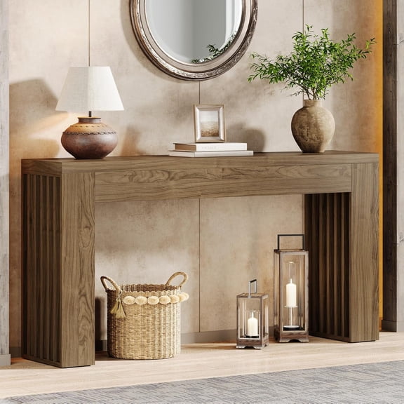 Finmind 59-Inch Long Wooden Console Sofa Table Behind the Couch with Vertical Slat Legs