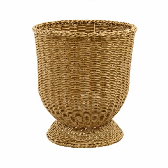 LEWEEN 9.8" Ginger Woven Urn-Style Planter with Decorative Scalloped Rim and Transparent Inner Lining