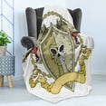 thumbnail image 4 of Dragon Soft Flannel Fleece Throw Blanket, Skull on Knights Shield with Dragon Heads and Scroll Medieval Warrior Myth, Cozy Plush for Indoor and Outdoor Use, 50" x 60", Yellow White, by Ambesonne, 4 of 5