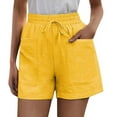 thumbnail image 3 of Shorts for Women 2026 Summer Plus Size Linen Elastic High Waist Wide Straight Leg Casual Shorts with Pockets, 3 of 7