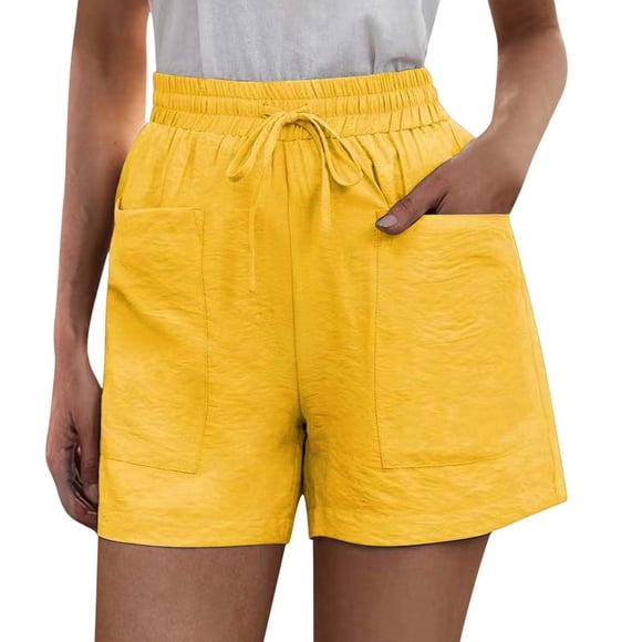 TrendOFT Women's Shorts Casual Summer Drawstring Elastic Waist Comfy With Pockets Lounge Shorts Women Athletic Shorts Yellow M