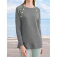 thumbnail image 4 of Sudadera con Capucha de Manga Larga para Mujer Cuello Redondo Top de Mujer de Color Puro con Botones de Metal para Vacaciones Viajes Compras Escuela Oficina Gris XL, 4 of 6