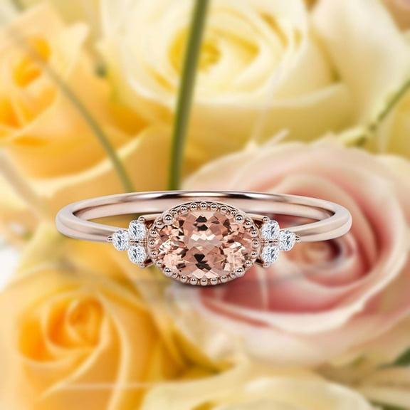 Gorgeous Art nouvea 1.40 Carat Oval Cut Morganite And Diamond Moissanite Affordable Engagement Ring, Dainty Morganite Wedding Ring in 925 Sterling Silver With 18k Rose Gold Plating Gift For Her