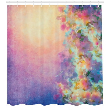 Purple Shower Curtain Watercolor Style Effect Spring Cherry