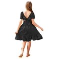 thumbnail image 4 of Arshiner Girls Tie Back Short Sleeve Ruffle Hem Off Shoulder Casual Elegant Dresses 4-12 Years, 4 of 7