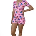 thumbnail image 2 of Justaucorps Femme à Manches Courtes, Col en V Profond, Moulant, Extensible, Léotard, Boutons, Combishort Court, Pyjama, Tenue de Nuit, Combinaison, 2 of 3