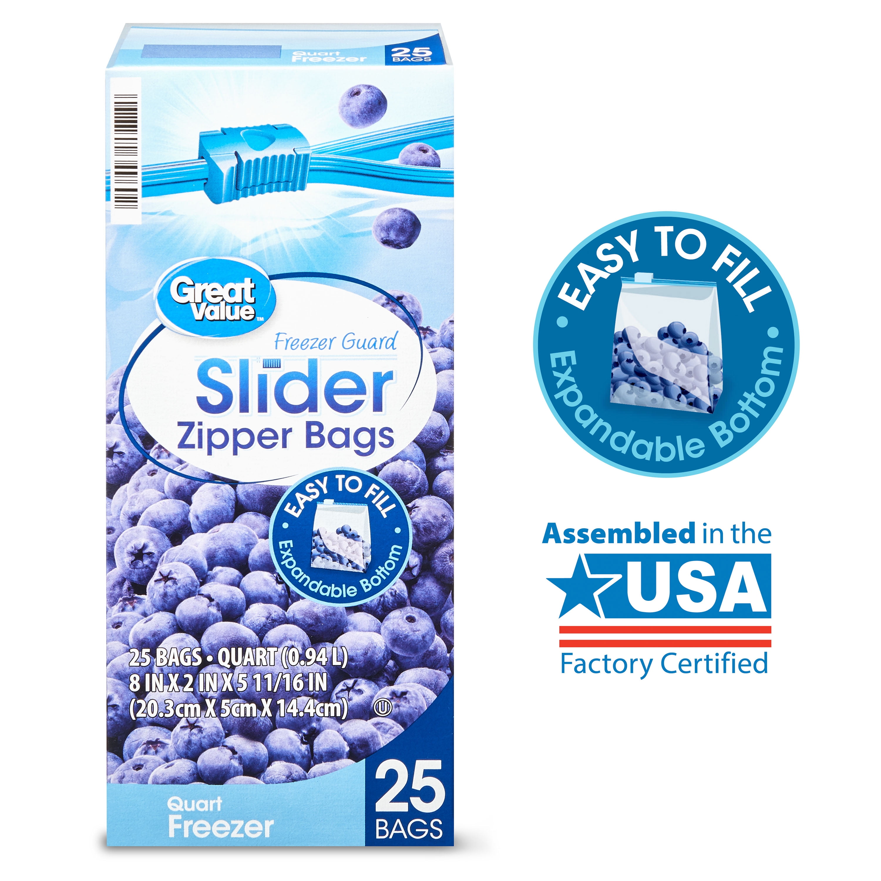 Great Value Freezer Guard Slider Freezer Bags, Quart, 25 Count