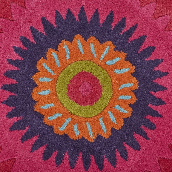 3â€™ Round Pink Floral Edged Area Rug