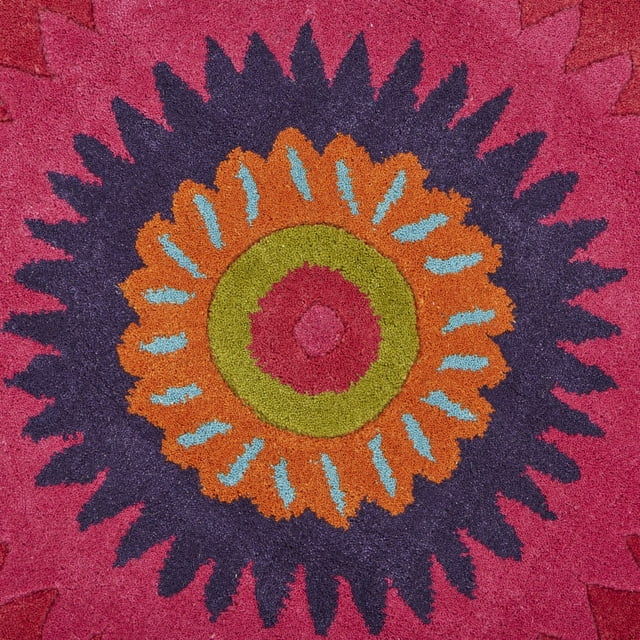 homeroots home decor 396249 3’ Round Pink Floral Edged Area Rug