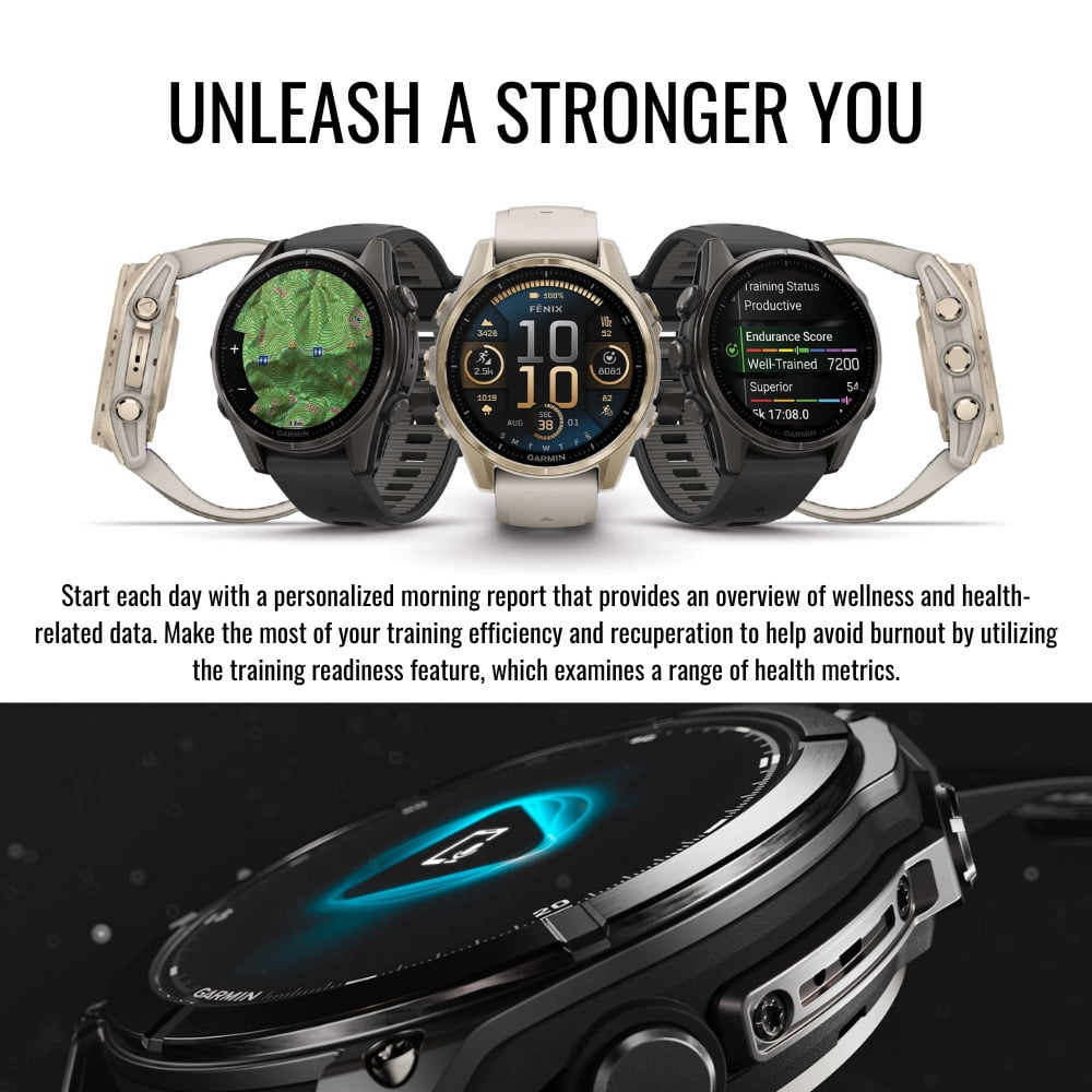Garmin Fenix 8 43mm GPS Smartwatch (Carbon Gray DLC Titanium and Black-Pebble Gray) Bundle with Charger Stand and Cable, Screen Protector, and Charger Port Protector (4 Items)