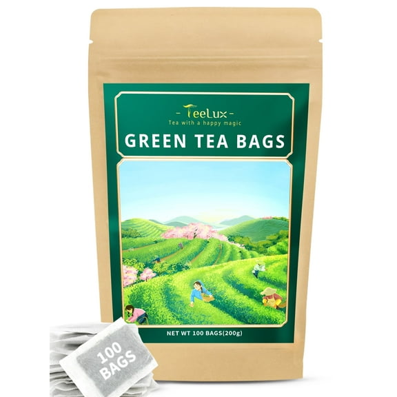 TeeLux Green Tea Bags, Natural Pure Green Tea, Super Antioxidant, Smooth Flavor, Caffeinated, 100 Count