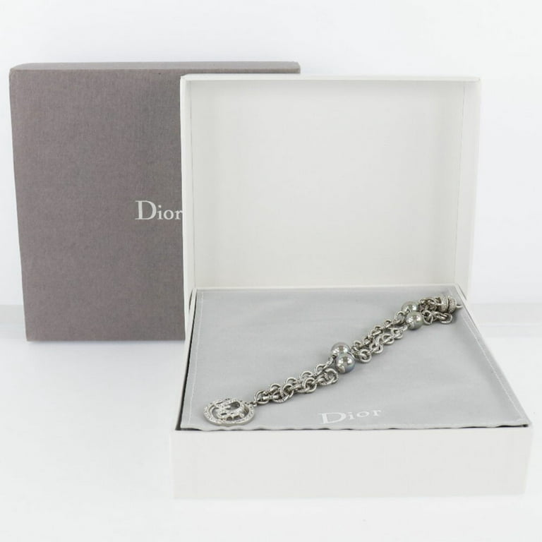 Pre-Owned Christian Dior Logo Metal x Fake Pearl Rhinestone Silver Women's  Necklace (Good) 