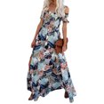 thumbnail image 2 of VISgogo Vestido cruzado con hombros descubiertos para mujer, vestido largo de playa bohemio de manga corta con estampado floral VISgogo moda, 2 of 9