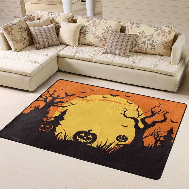 DouZhe Tapis de Zone Motif Visage de Citrouille Maléfique Halloween Antidérapant Lavable en Machine, Style Tapis Paillasson, 63x48 Pouces