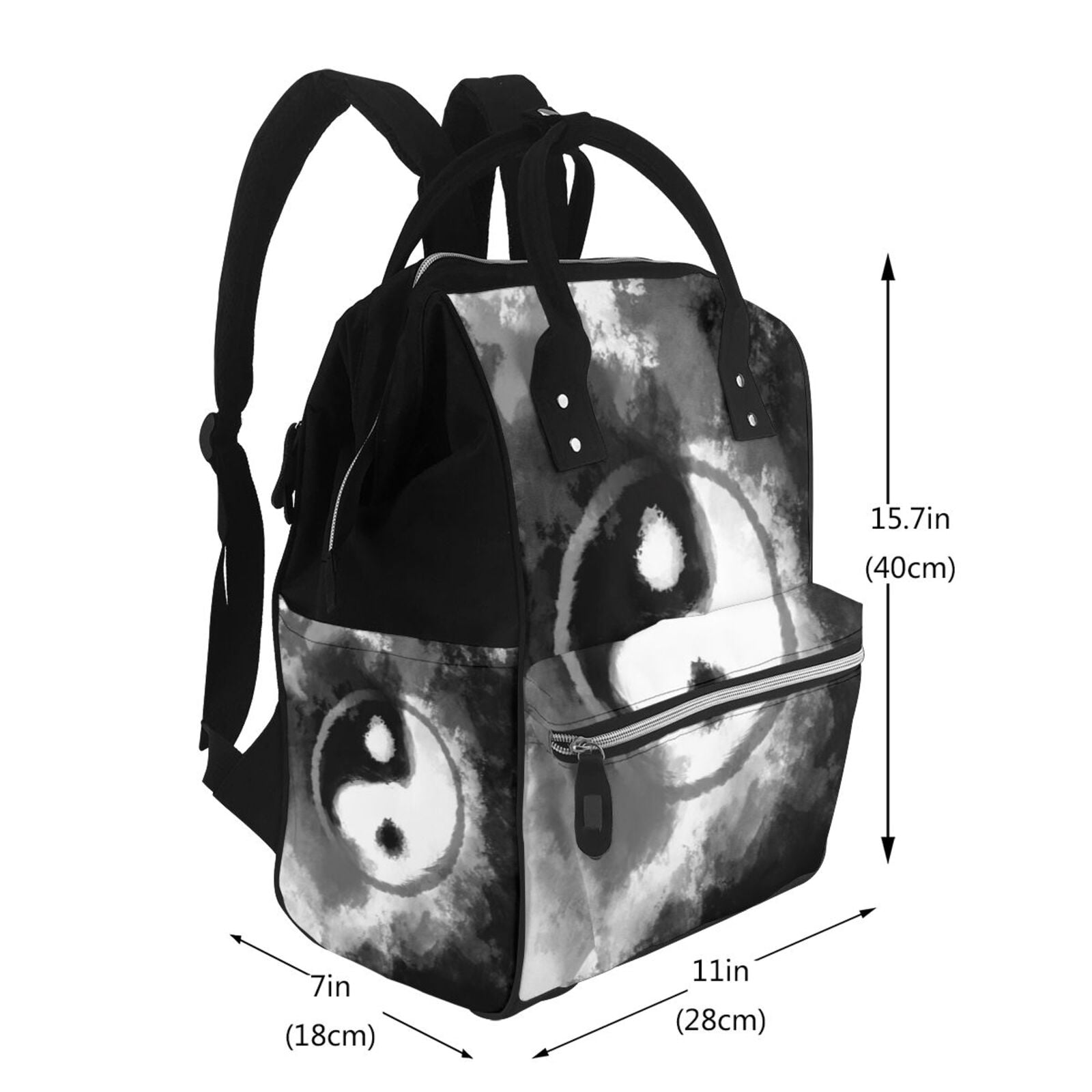 Fuzoiu Yin And Yang Print Diaper Bag Backpack,Baby Essentials Travel Tote,Multi function Waterproof Diaper Bag, Travel Essentials Baby Bag - Unisex