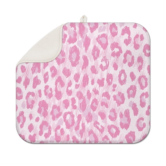 Pink and Pink Of Leopard Print Dish Drying Mat for Kitchen 1 Pack, Ultra Absorbent Microfiber Dishes Drainer Mats,16"x18"