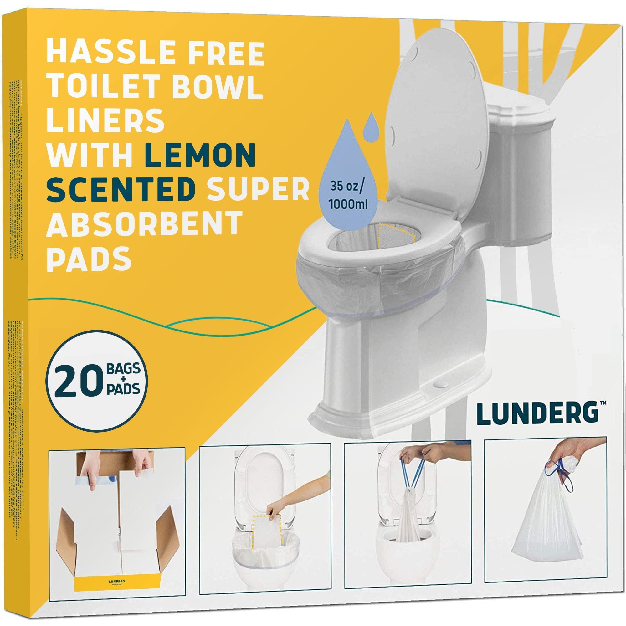 Lunderg Toilet Bowl Liners with Lemon Scented Super Absorbent Pads