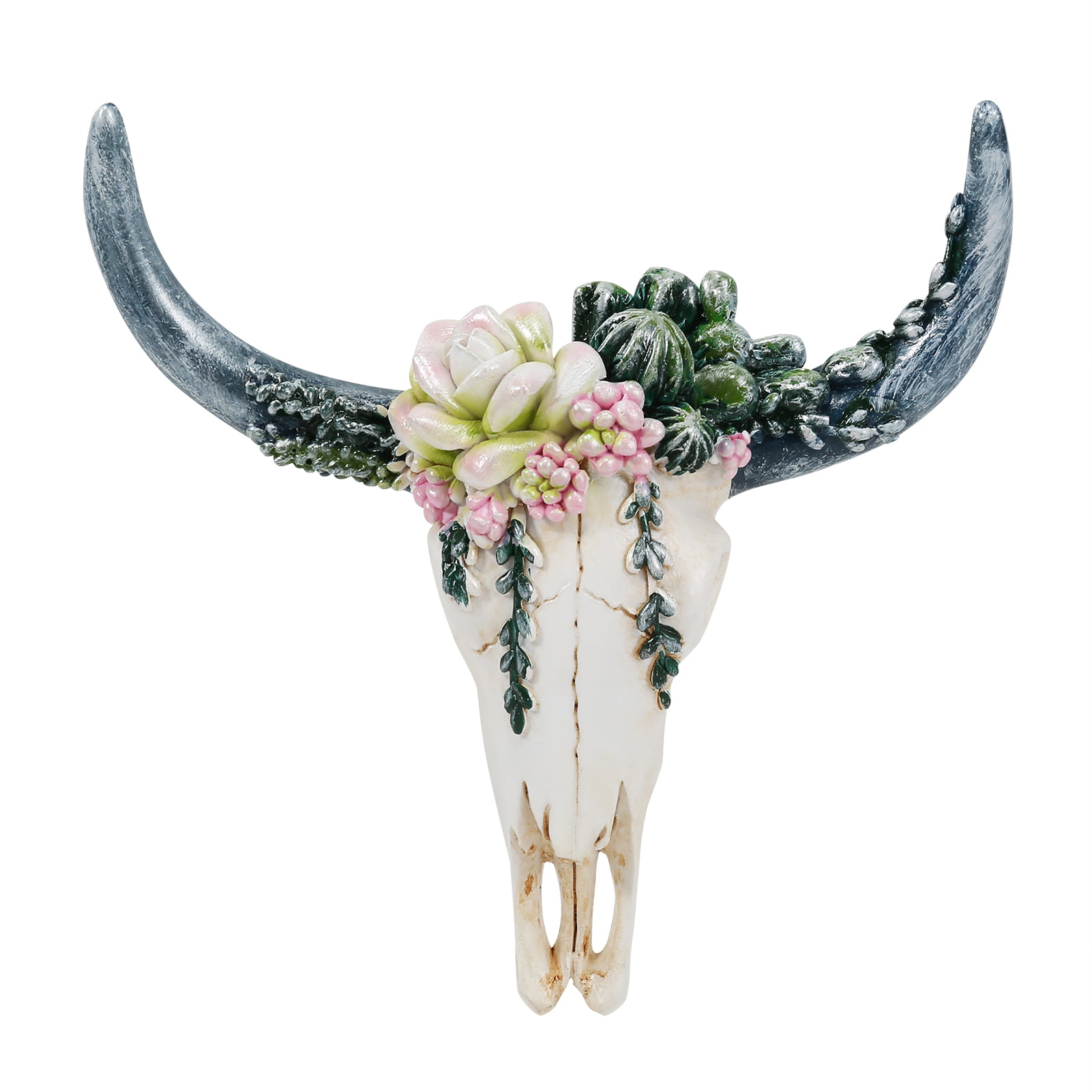 Aliwo Succulent/Flower Cow Skull Wall Decor Nursery Decor Resin Ornament with Hanging Hole
