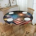thumbnail image 5 of Fireworks Us Flag Fitted Tablecloth Round with Elastic Edged, Waterproof Wipe Clean Table Cover for Outdoor Indoor Patio Kitchen - Fits Tables 45" to 50" Diameter, 5 of 9
