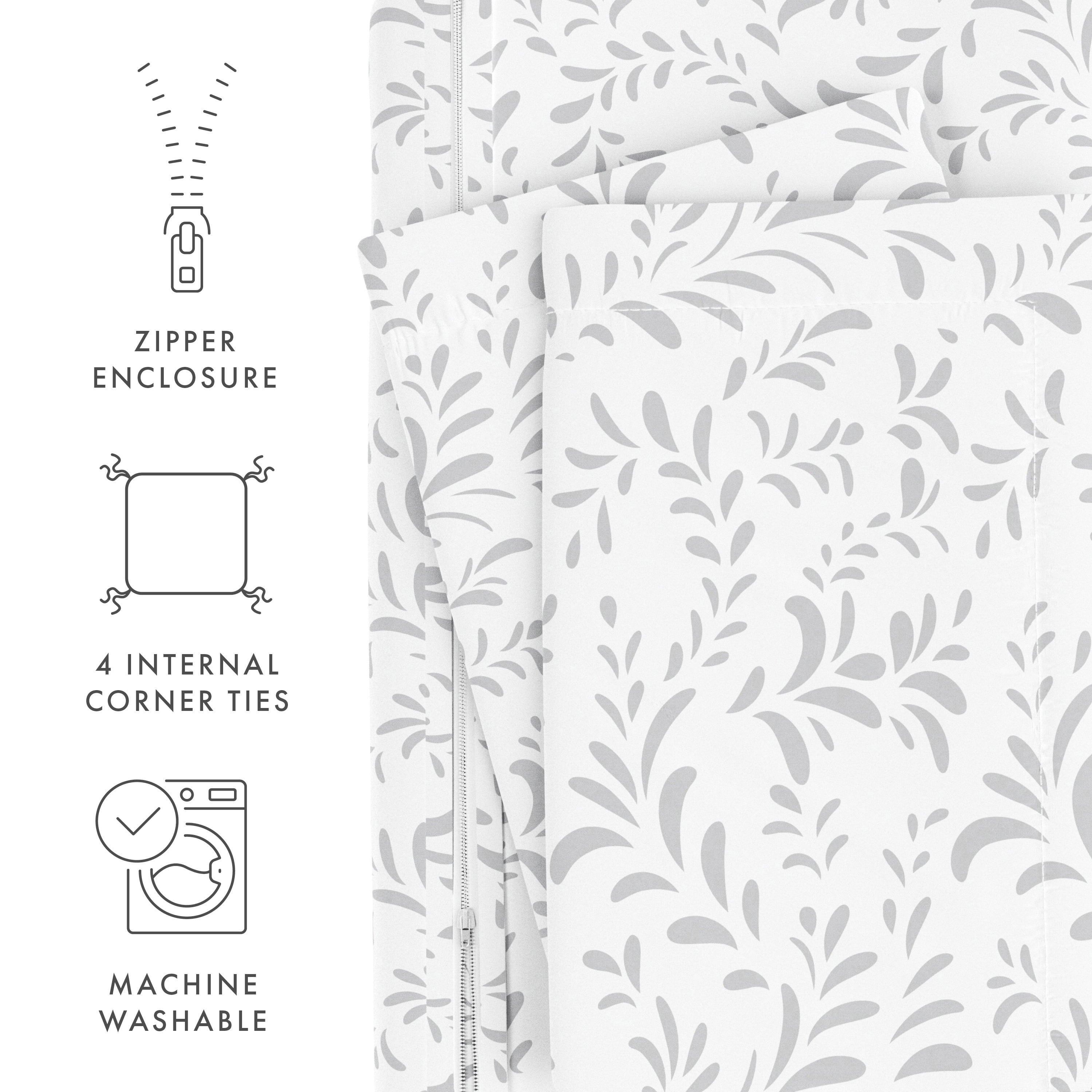 Noble Linens Premium Ultra Soft 3 Piece Burst of Vines Print Duvet Cover Set