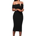 thumbnail image 1 of Women's Black Off-the-shoulder Midi Dress, 1 of 17