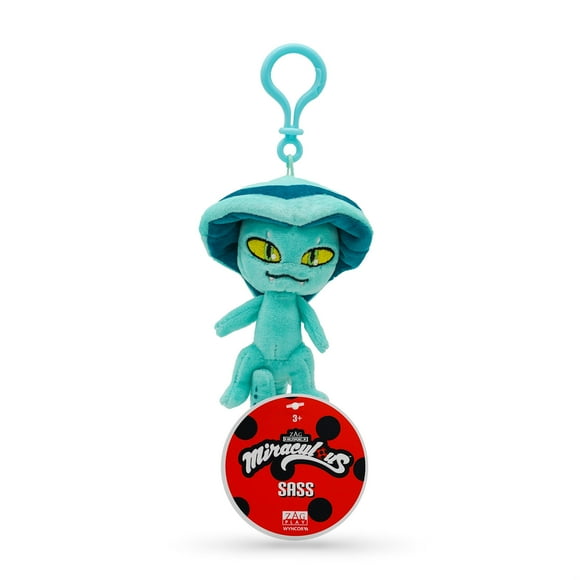 Miraculous Ladybug - Kwami Lifesize Sass, 5-inch Snake Plush Clip-on Toys for Kids, Super Soft Collectible Stuffed Toy with Glitter Stitch Eyes and Color Matching Backpack Keychain (Wyncor)