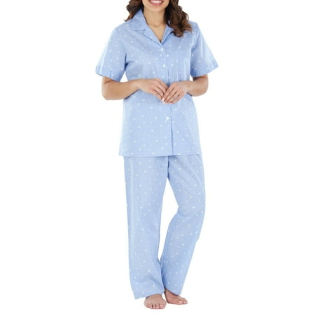 

Sleepyheads Women s Poplin Cotton Short Sleeve Button Up Top and Pants Pajama Set
